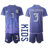 Camiseta Argentina Nicolas Tagliafico #3 Visitante Equipación para niños Mundial 2022 manga corta (+ pantalones cortos)